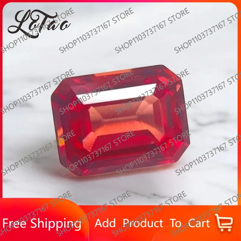 

Top Lab Grown Sapphire Sunset Red Color Emerald Cut Charms Gemstone for DIY Jewelry Ring Making Materials Selectable Certificate