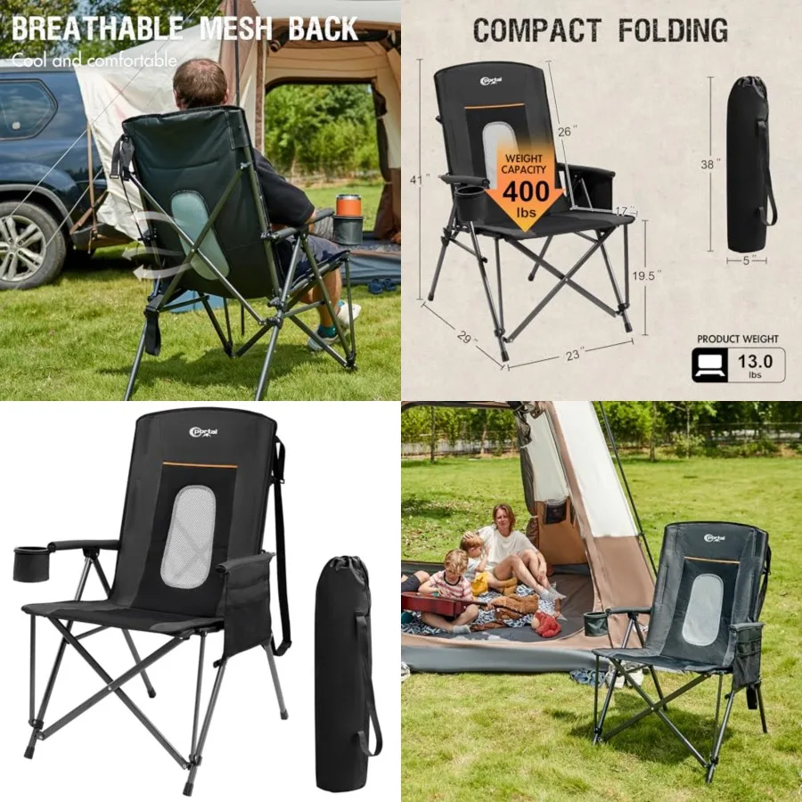 

Oversized Folding Camping Chair High Back Portable Lawn Chairs for Adults Outdoor Sports with Hard Armrest Cup HolderSupports 4