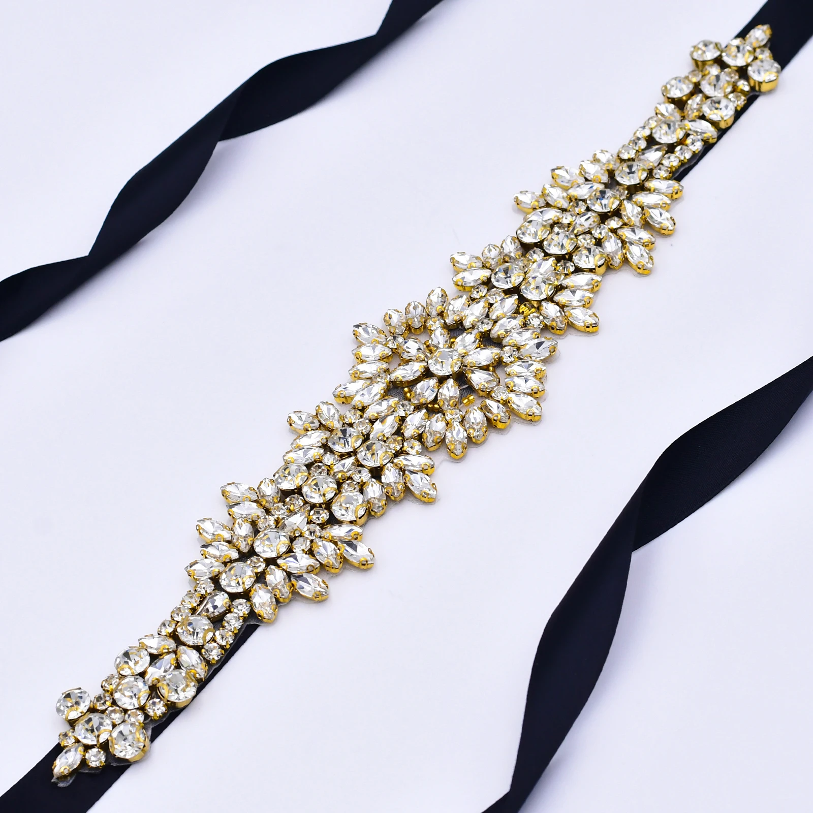 Plus Size Bridal Gowns Belts Golden Belts for Women Rhinestones Belt Girlfriend Luxury Ribbon Belt Wedding Sash S319-G