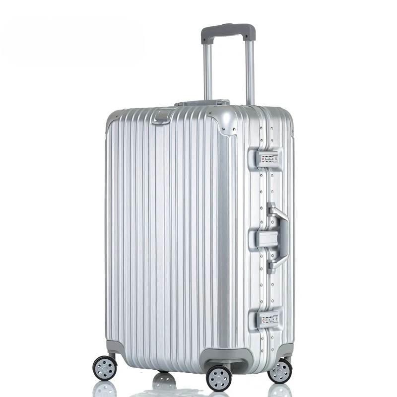 100% Aluminum-magnesium alloy Travel Suitcase Rolling Luggage 20/24/28 inch Trolley Luggage Carry-On Cabin Suitcase  Inch Silver