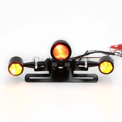 Motorcycle Tail Rear Light License Plate Bracket Universal Retro Driving Brake Turn Signal Light Integrated Taillight Black