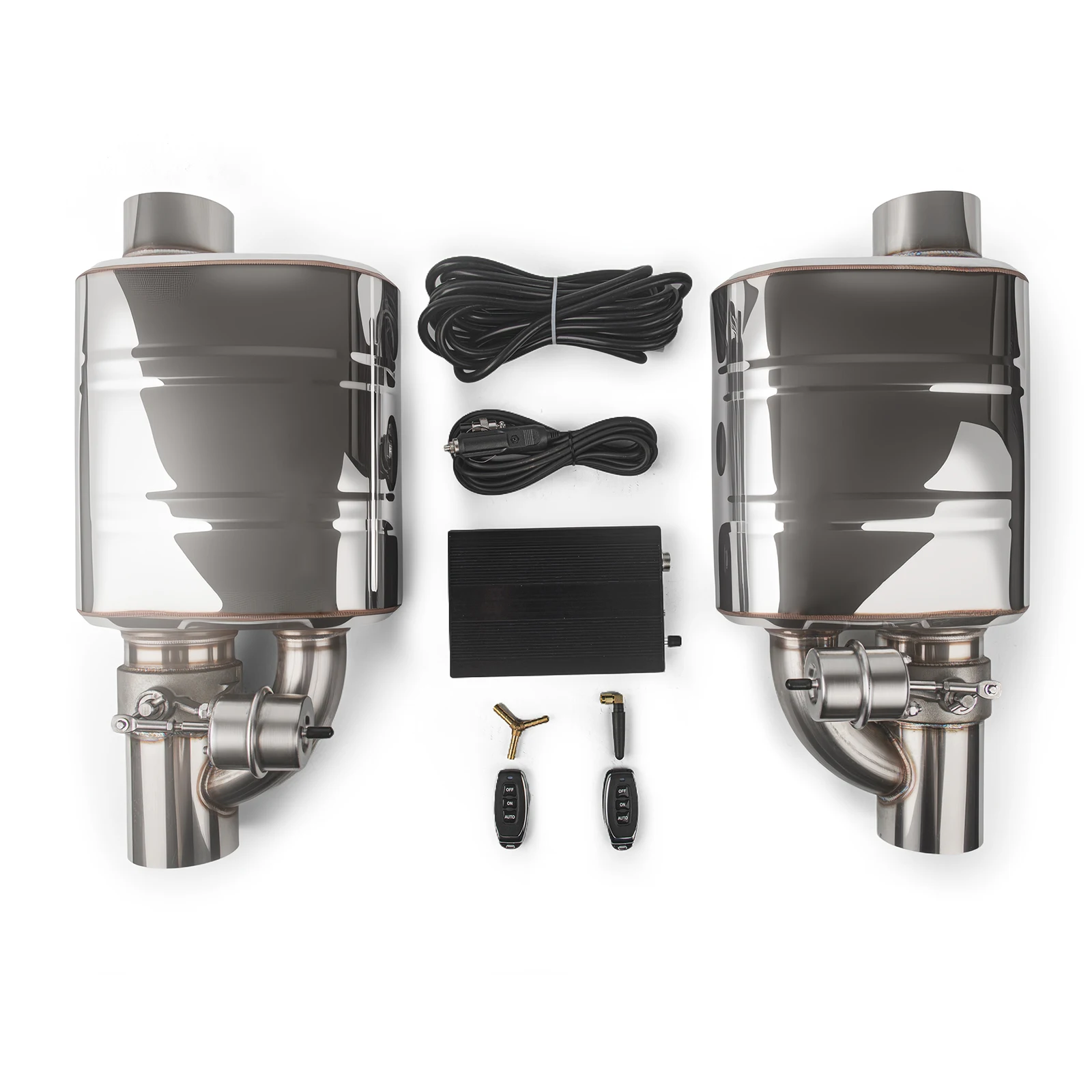 NEW VERSION! 1Pair 2/2.5/3 Inch Stainless Steel Exhaust Muffler W/ Dump Vacuum Valve Electric Exhaust Blue Control Set