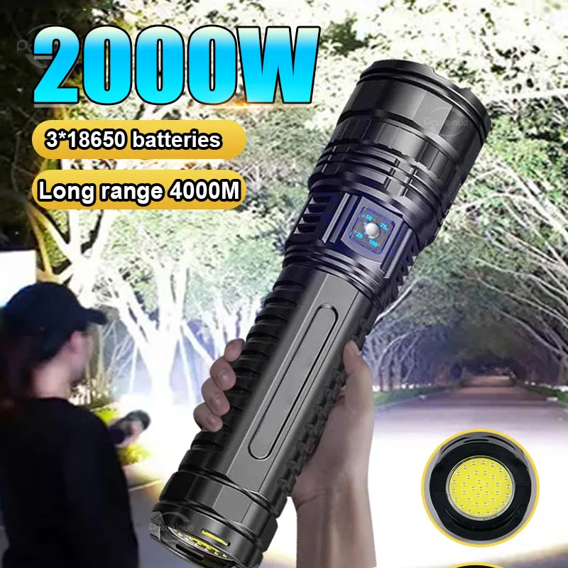 15000mah Most Powerful Led Flashlights 10000000LM Tactical Flash Light Built-in 3*18650 Battery Long Range Spotlight Torch Light