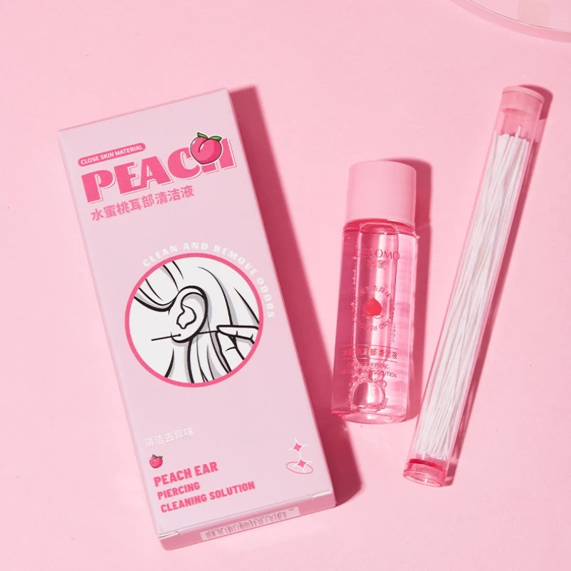 60個入り ハニーピーチ イヤホールクリーナーツール 使い捨て イヤリング穴クリーニングペーパーライン 汚れや臭いを除去するための洗浄液付き