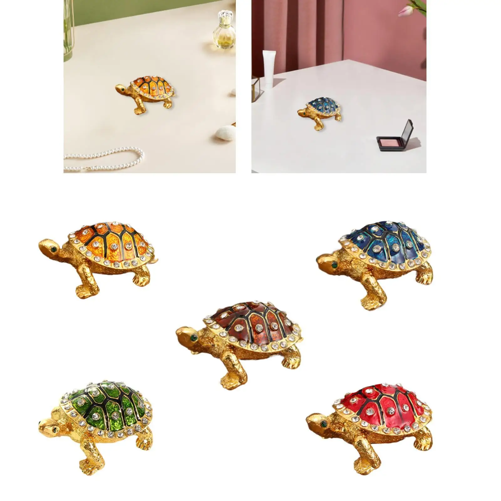 Jewelry Box Turtle Shaped Decorative Tabletop Jewelry Case Collectible Enamel Trinket Box for Earrings Bracelets Home Decor