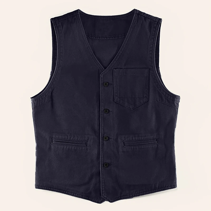 Vintage Single-breasted V Neck Vest Jacket Men Fall Stylish Solid Color Slim Waistcoats For Mens Casual Sleeveless Coat Jackets
