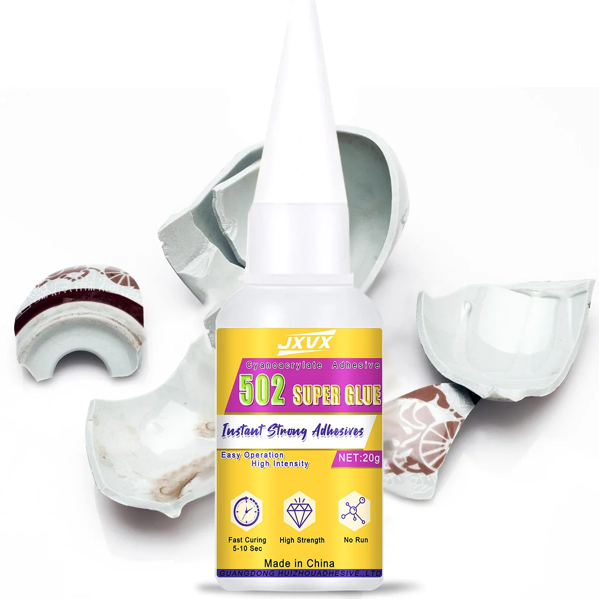Jxvx — улучшенный универсальный клей 502, сильный быстрый клей, водонепроницаемый и прозрачный для ремонта фарфора, чашек, тарелок, кружек и т. д. Это также применяется к других материалов.