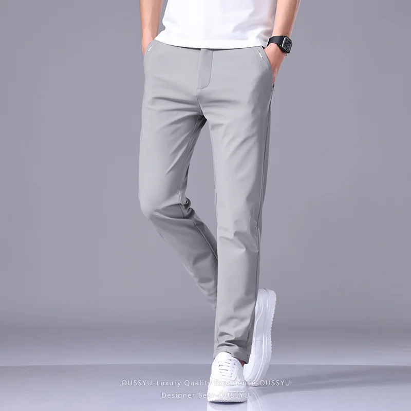 Hochwertige Sommer-Dünne Hochelastische Freizeithose Business Koreanische Atmungsaktive Schnelltrocknende Gerade Polyamidfaser-Hose für Herren – Detail 7