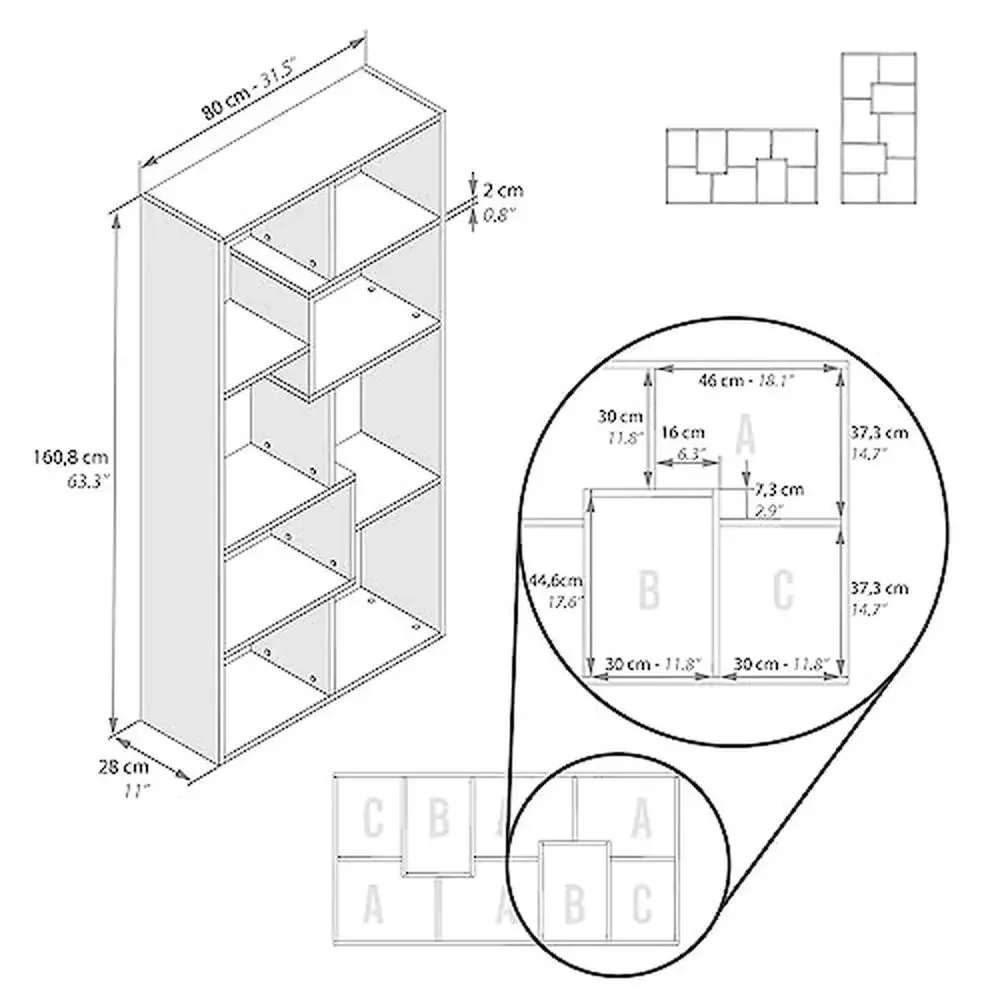 Modern White Ashwood Bookcase Office Living Room Furniture Italian Design Wall Mount Sturdy 63.39