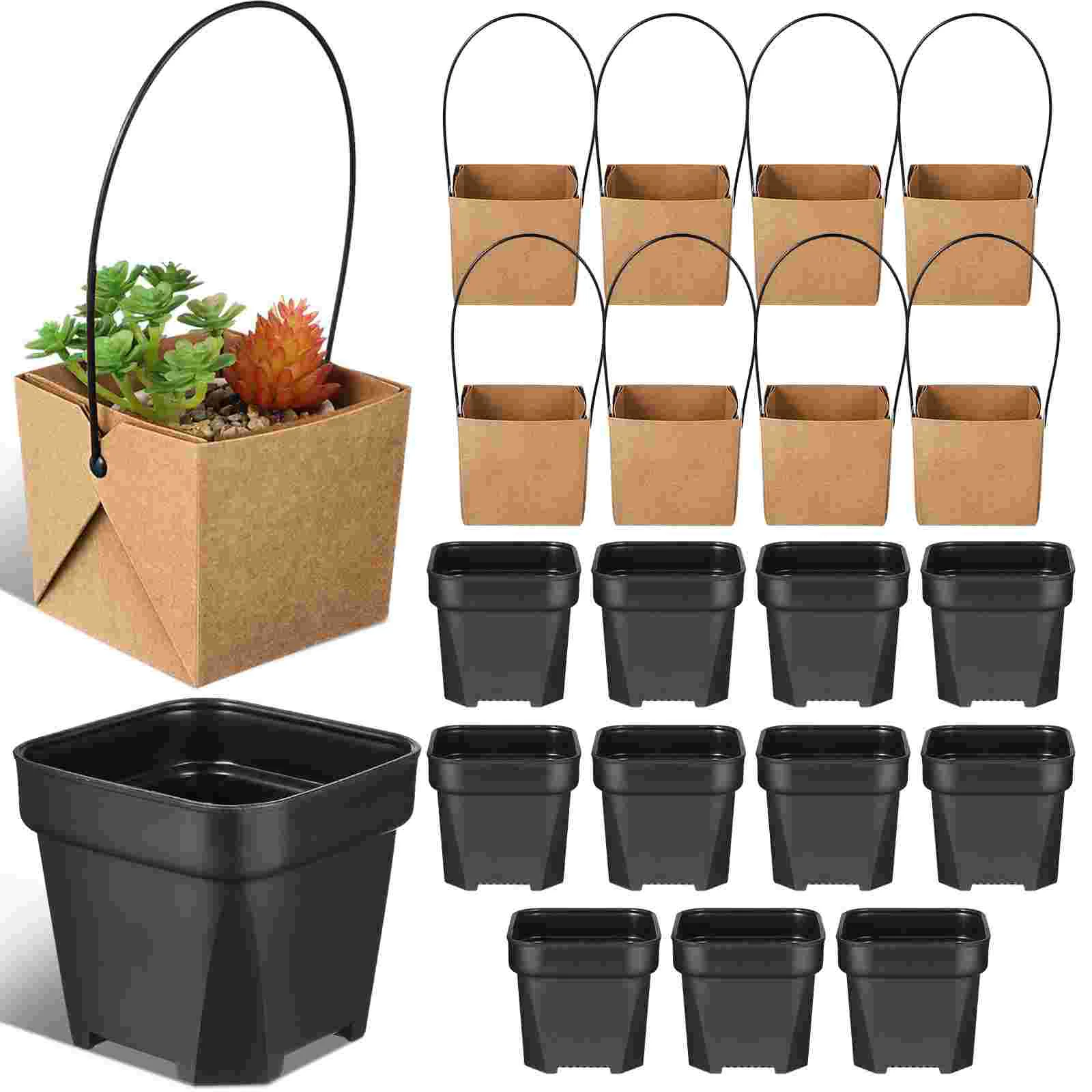 12 Sets Succulent Plant Pots Indoor Mini Planters Holder Flowerpot Wedding Favors Bags Paper Succulents Nursery