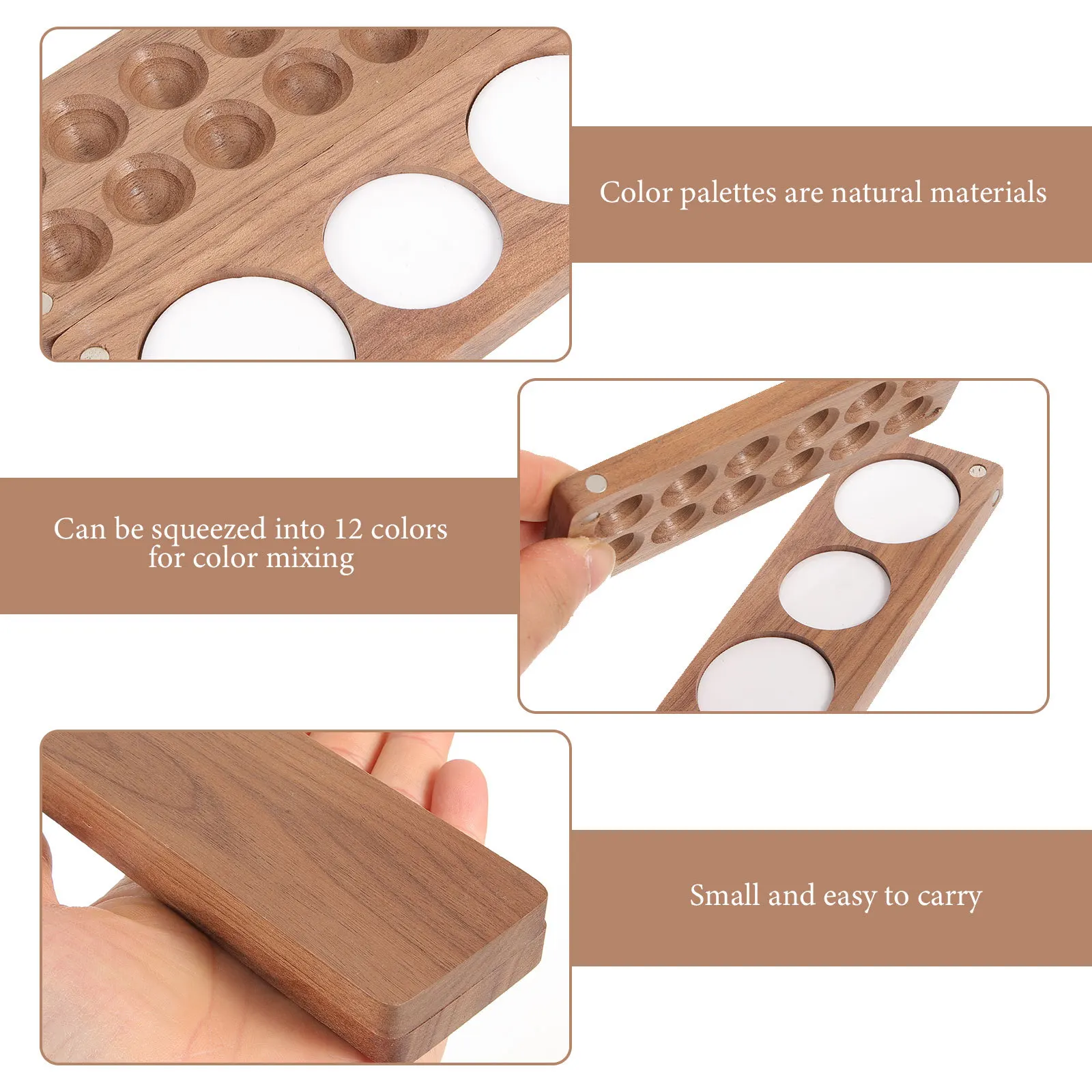 1 Juego de paleta de acuarela, bandeja mezcladora de madera de 12 colores para pintura de viaje con acabado suave, diseño compacto, Ideal para aceite acrílico