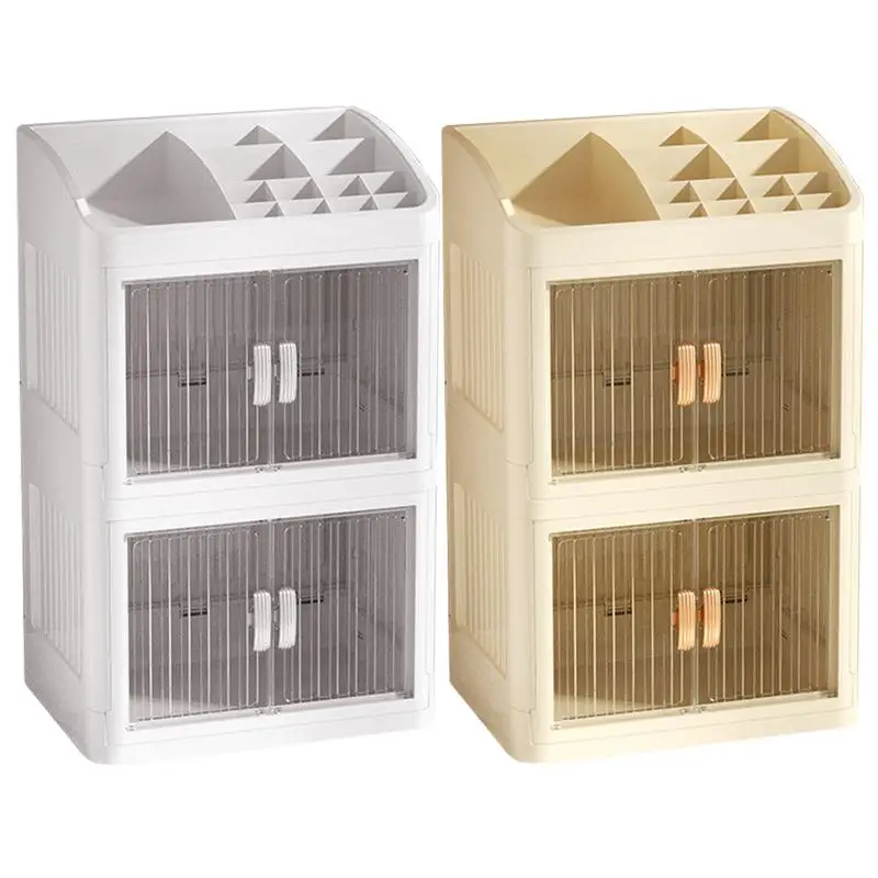 

Ящик для хранения косметики, органайзер для макияжа с 3-слойным дисплеем косметических принадлежностей, большая емкость для настольного комода, ванной комнаты