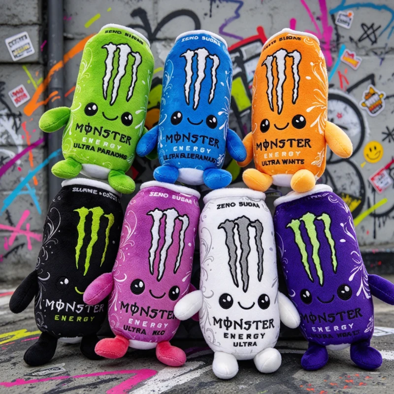 NEW and HOT Monster Plush White Energy Drink Plush Toy Simulation Can Stuffed Doll Cute Soft Figure Decor Gift Home Ornament