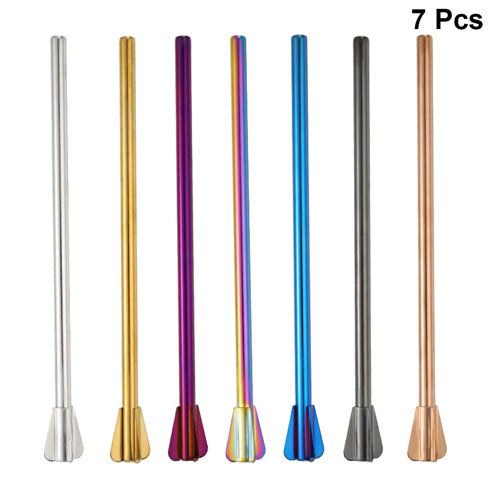 

7pcs Stainless Steel Straws Reusable Colored Spoon For Smoothie Ice Cream Sundae Drinks Cocktail Party Picnic