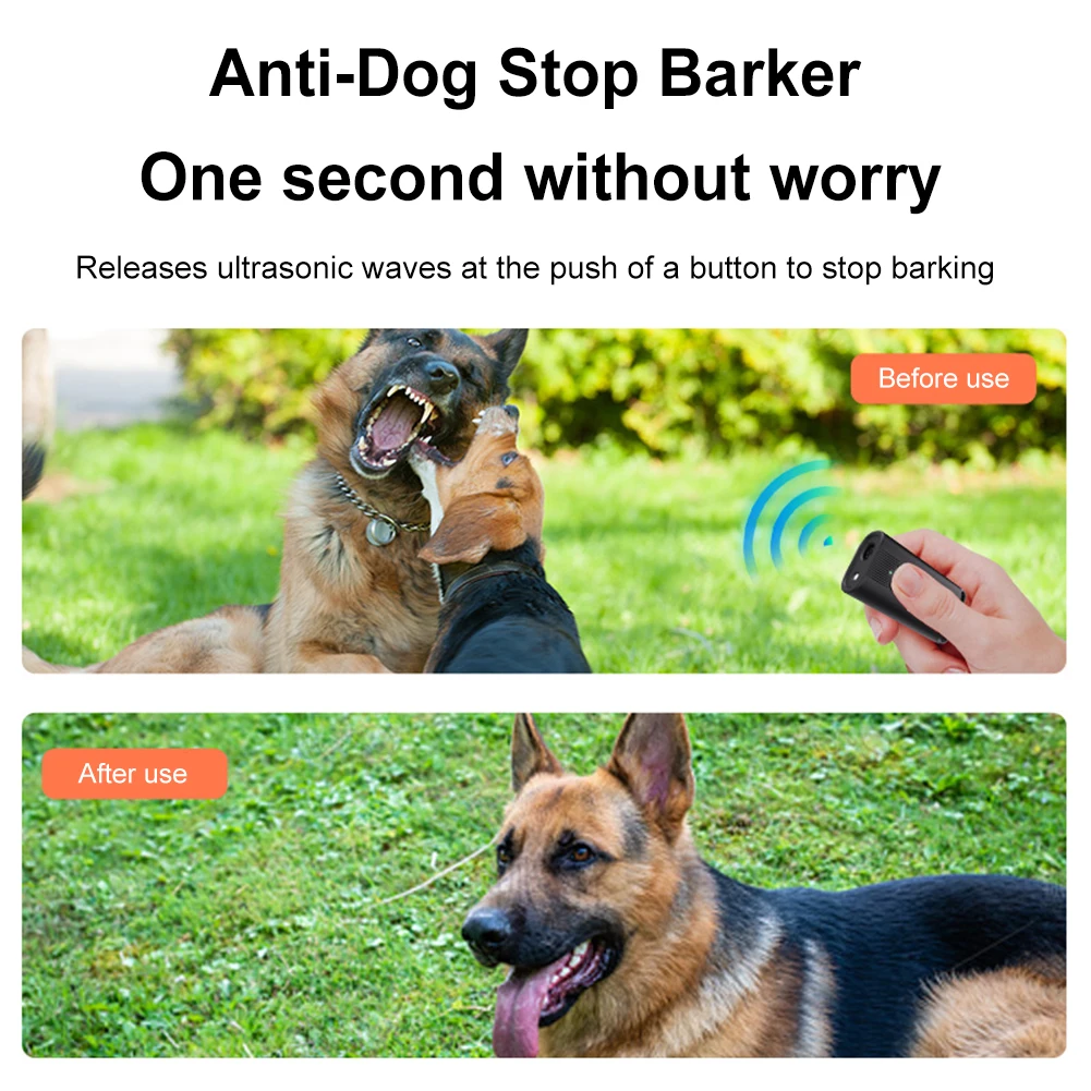 Ultrasonic Dog Bark Deterrent Device Long Range Rechargeable Pet Dog Repeller with LED Flashlight for Small/Medium/Large Dogs