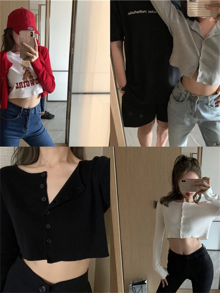 Short Long Sleeved Knitted Top For Women's Spring Thin Style, Paired With Black Sweater And Small Cardigan Jacket 2023 New Style