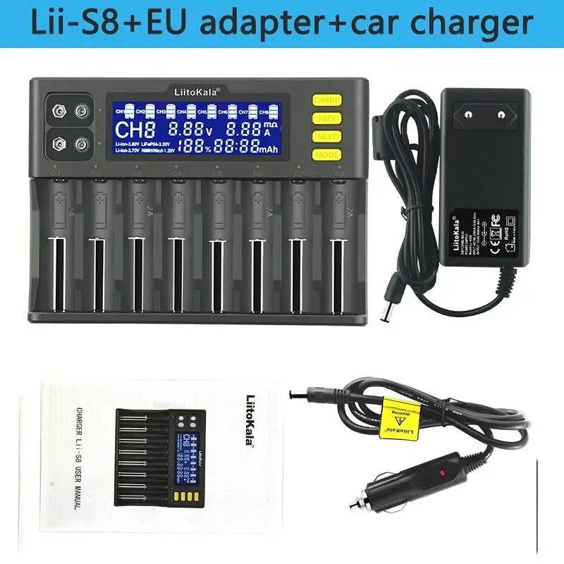 LiitoKala Lii-S8 Lii-600 M4 Lii202 Battery Charger 3.7V Li-ion NiMH 1.2V 9V Li-FePO4 3.2V IMR 3.8V for 18650 26650 21700 26700