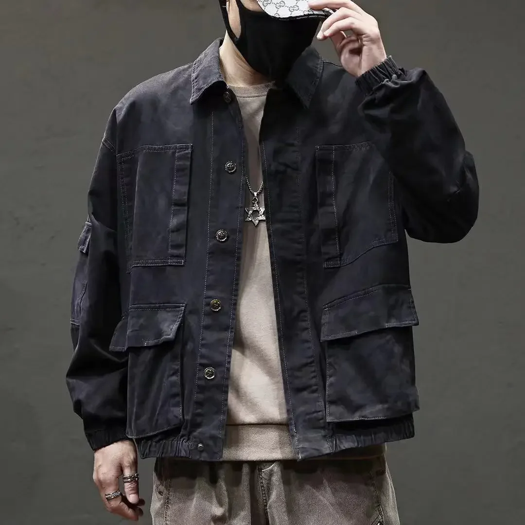 Oversize Men's Denim Jacket Autumn Cargo Male Jean Coats Original Washed Clothing Designer Menswear Aesthetic Cowgirl Elatic Y2k