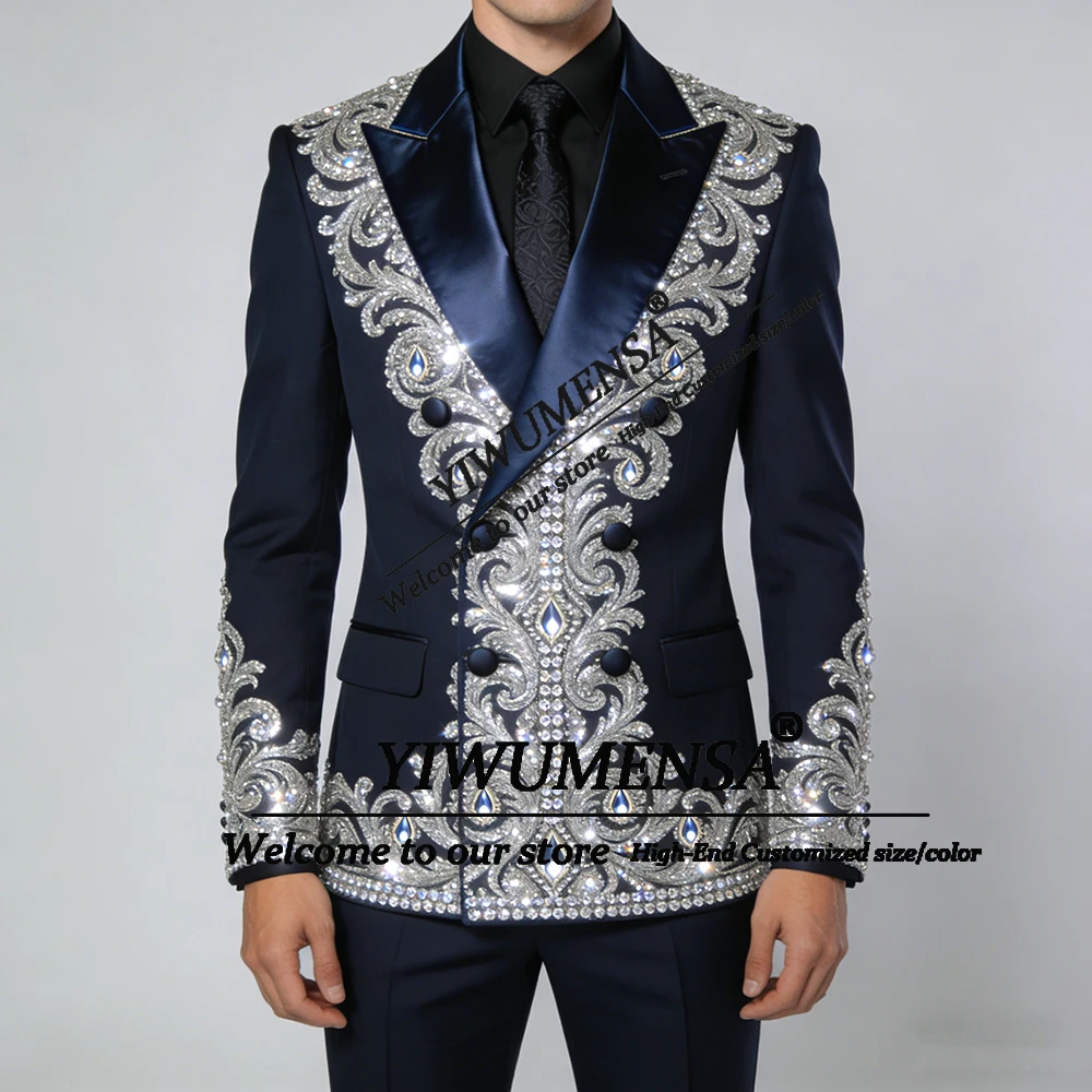 

Изысканные мужские костюмы с пайетками и бисером, комплекты из 2 предметов: пиджак и брюки, свадебные смокинги для жениха, индивидуальный пошив, мужская официальная одежда, пиджаки для выпускного бала