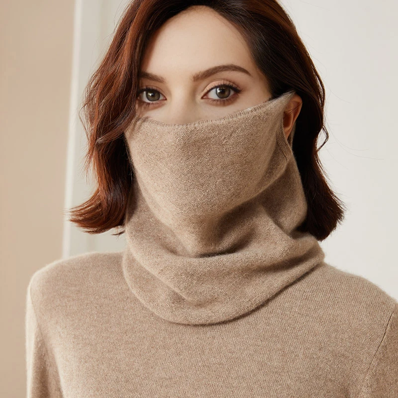 

100% Merio Wool Neck Warmer Women Winter Warm Fashion Hollow Out Cover Tube Scarf Ear Face Mask False Collar Autumn Headband