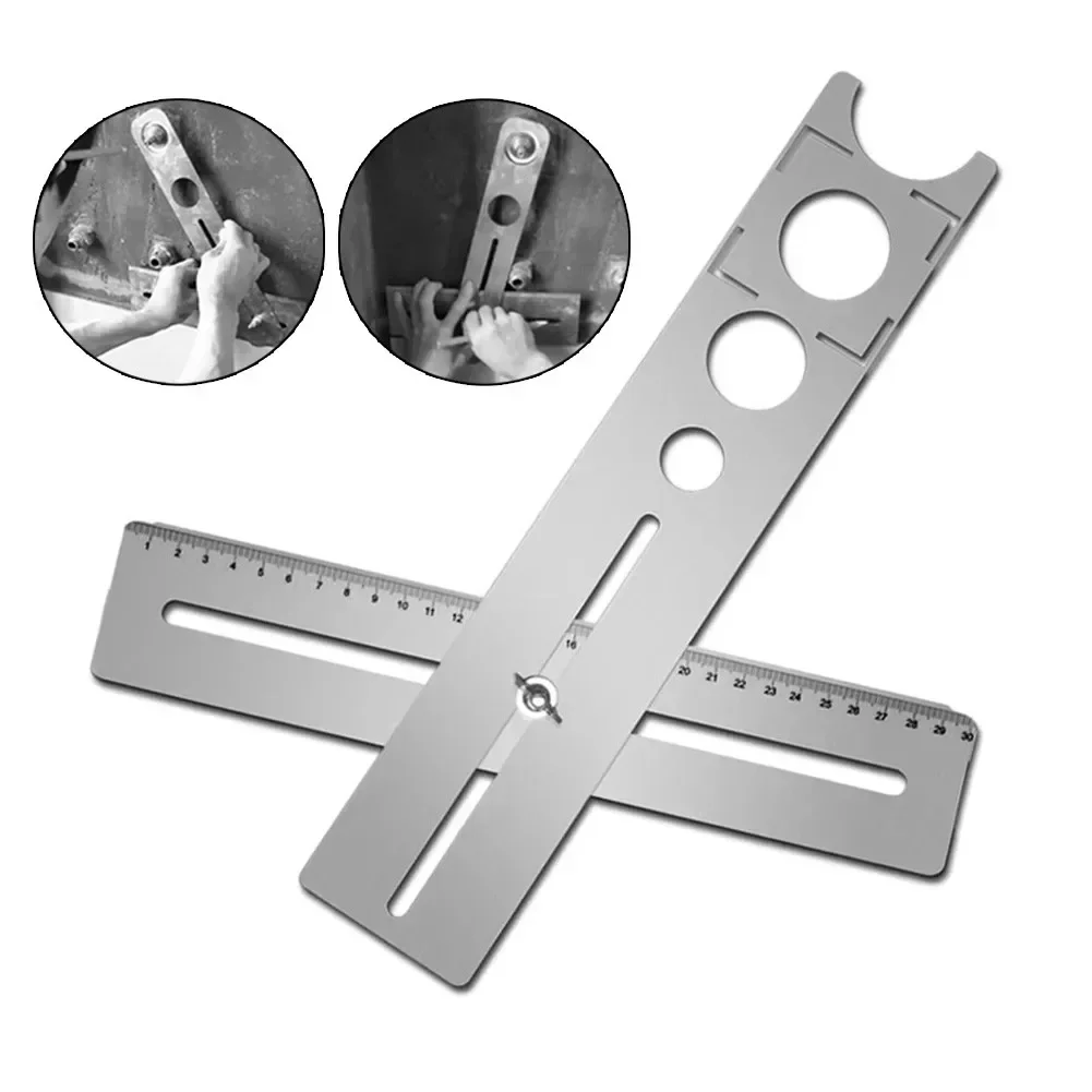 1pc Multi-Functional Stainless Steel Ceramic Tile Hole Locator Ruler Adjustable Punching Hand Tool For House Decorated Work