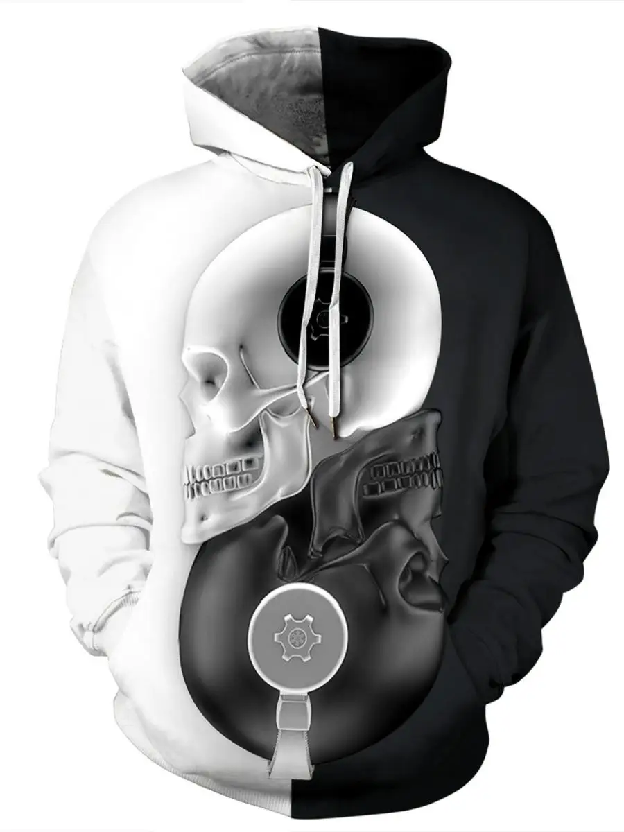 

Halloween Skeleton Smoke Cosplay 3D Hoodie Zipper Overhead Couple Casual Printed Sweatshirt Polyester Spring Unisex