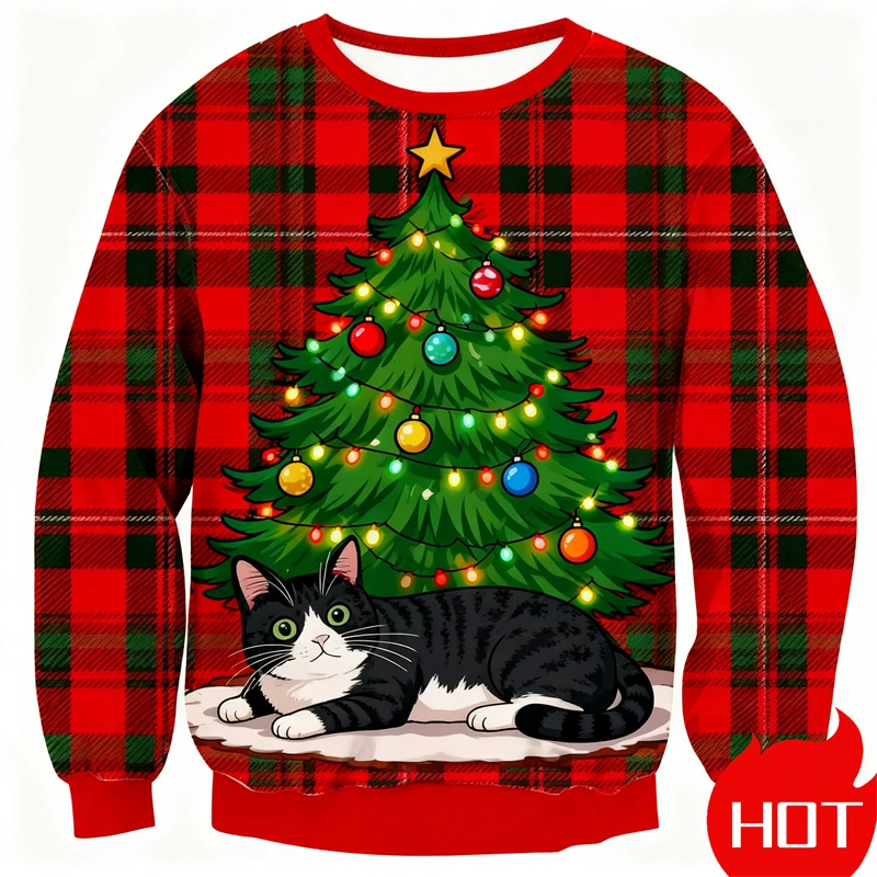 الرجال طاقم الرقبة عيد الميلاد القط البلوز ثلاثية الأبعاد الطباعة الرقمية مضحك لطيف القط تصميم مريح الرجال طويلة الأكمام البلوز 2026 جديد #2