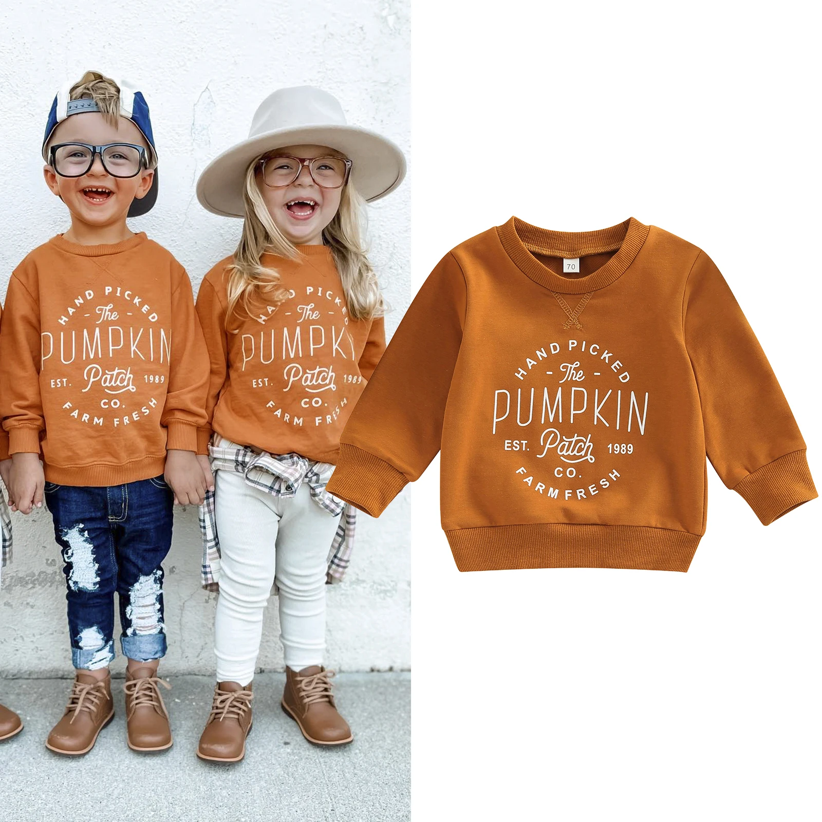 Toddler Baby Girl Boy Halloween Outfit Pumpkin Patch Crewneck Sweatshirt Pullover Sweater Fall Halloween Clothes