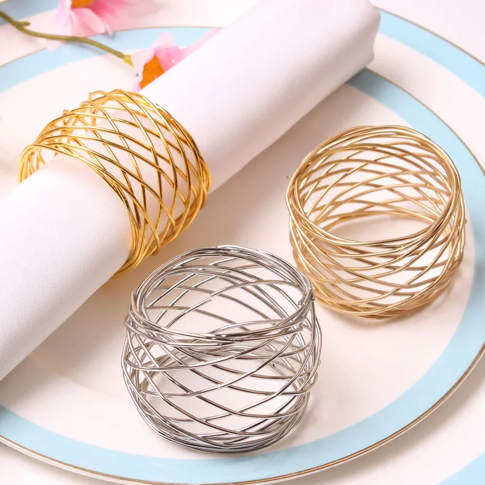 1Pcs Wide Round Gold Napkin Rings Metal Cross Hollow Sliver Napkin Holder for Wedding Party Table Decoration