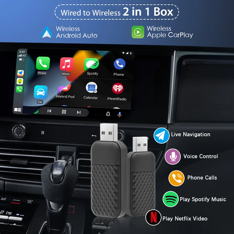 Wireless CarPlay Adapter Android Auto Adapter,Smart Mini Box,Wired to Wireless CarPlay Dongle,Plug and Play,for Car 2016+