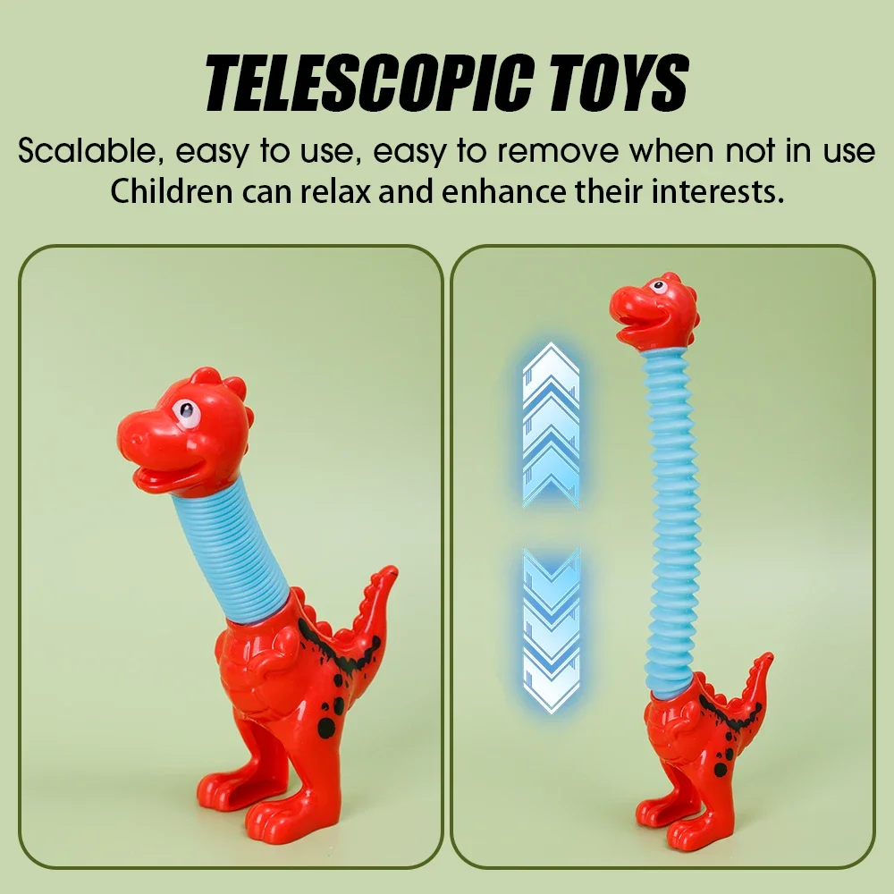 Variable Fun Cartoon Dinosaur Telescopic Tube Toys Kids Puzzle Stretch Colored Dinosaur Toy DIY Telescopic Stress Relief Toys