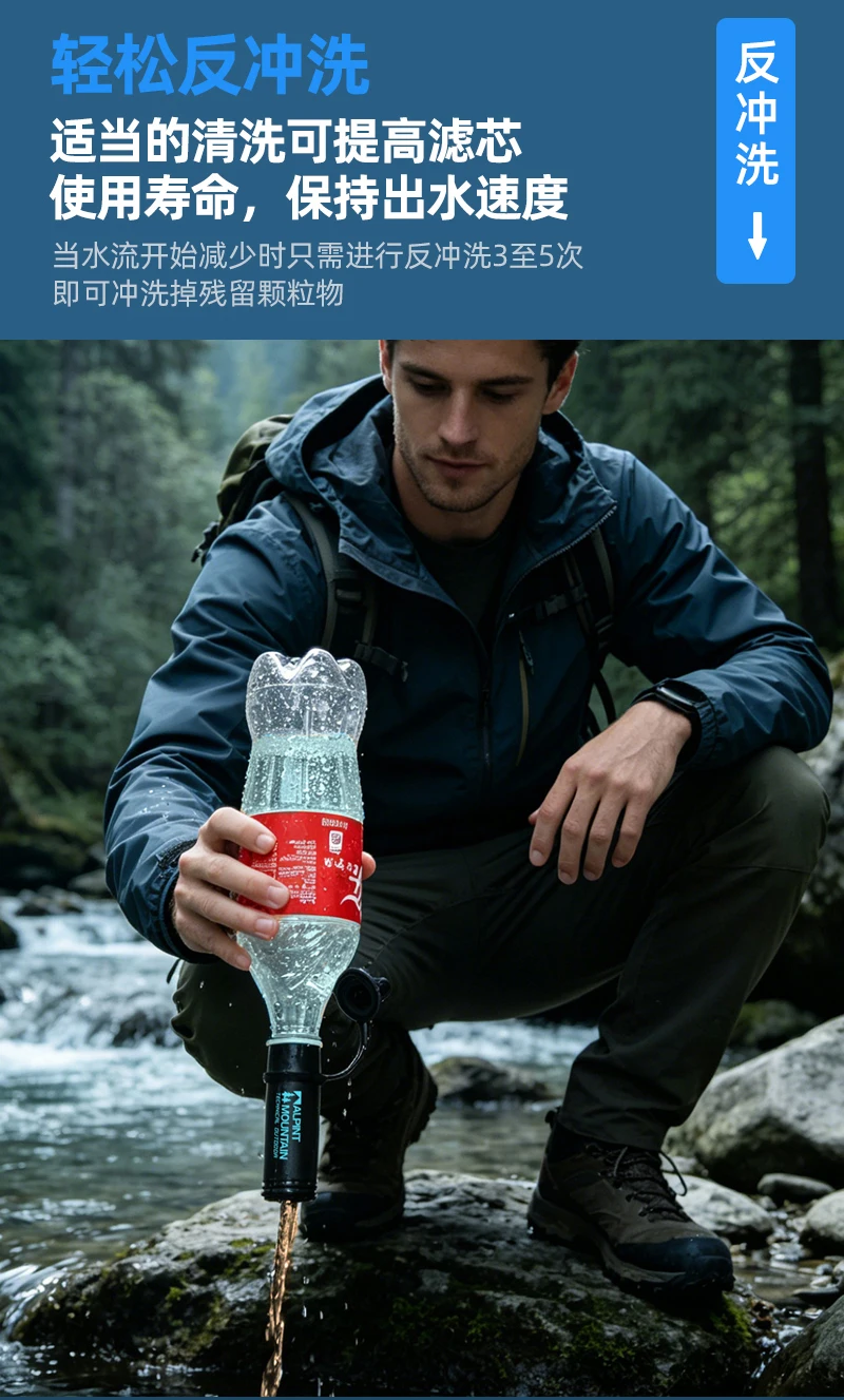 Persönlicher Wasserfilter für Wandern, Camping, Reisen und Notfallvorsorge Überlebens-Wasserfiltrationsstrohhalme Leichtgewichtig Tragbar – Detail 14