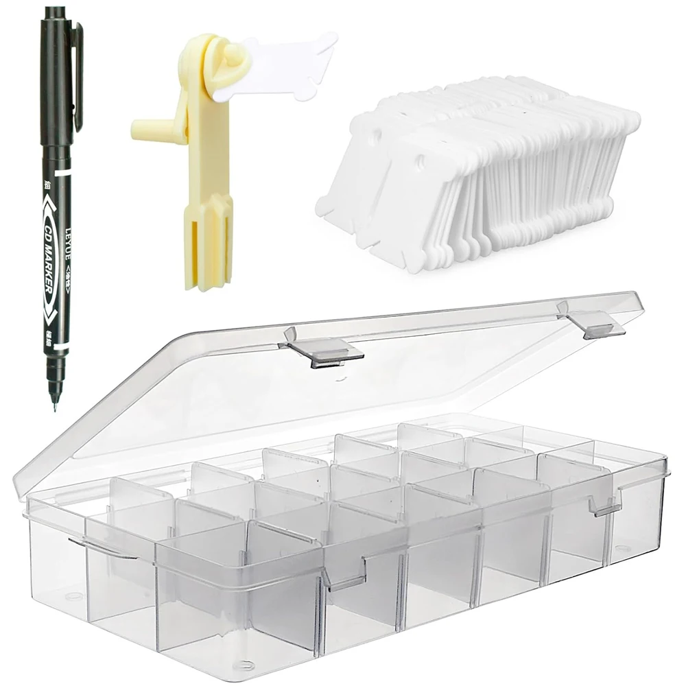 Embroidery Floss Organizer 18 Compartments Cross Stitch Thread Storage Box & Embroidery Floss Bobbins Floss Winder and Marker