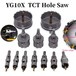 TCT Hole Saw Drill Bits Alloy Carbide Cobalt Steel Cutter Stainless Steel Plate Iron Metal Cutting Kit Drillforce 12-200mm