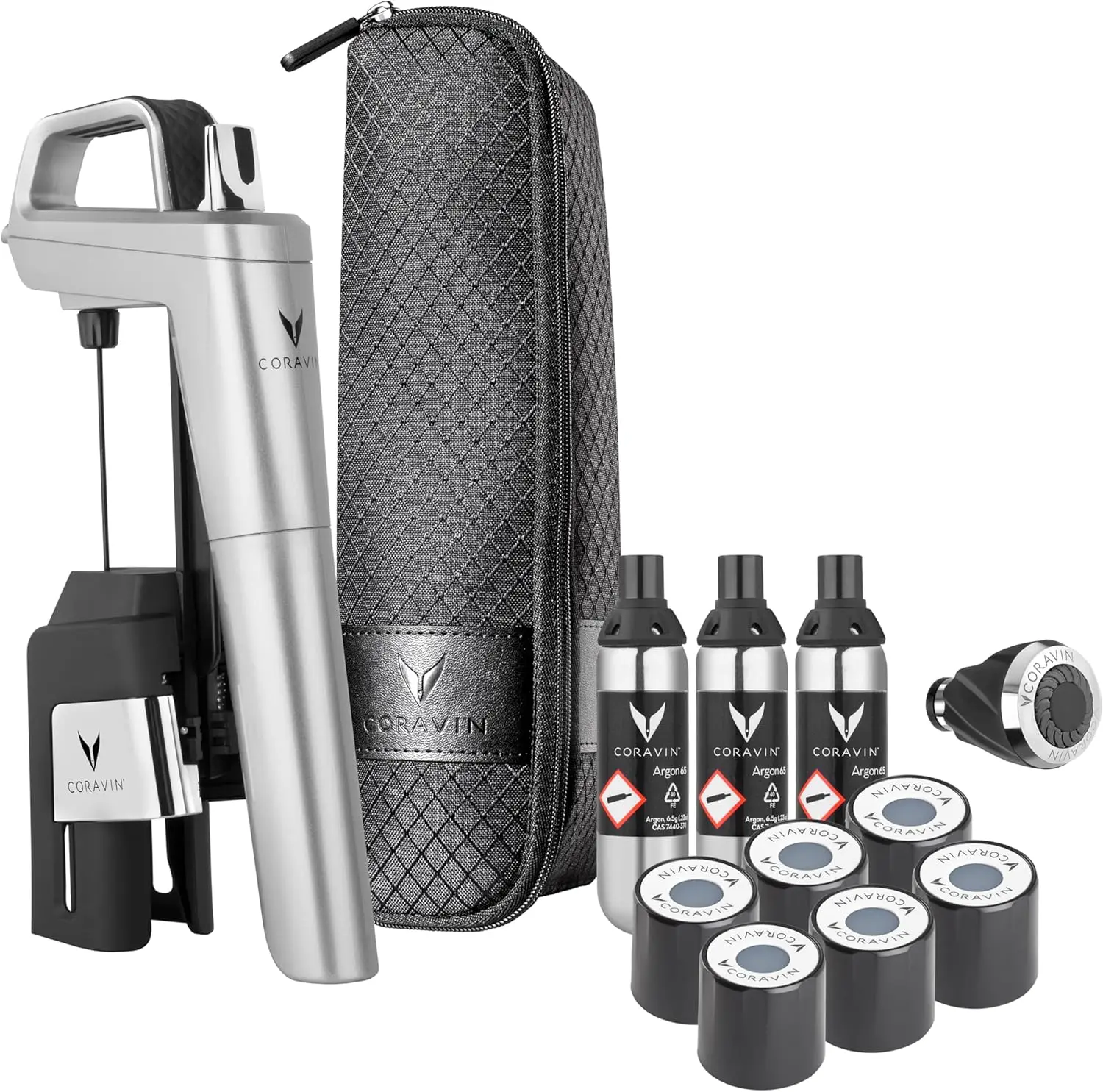 

Coravin Timeless Six Plus Wine Preservation System - By-the-Glass Wine Saver - With 3 Pure Argon Gas Capsules, 6 Screw Caps & Wi
