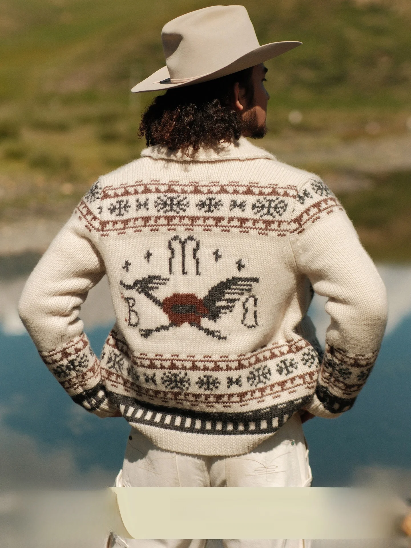 

Вязаный свитер из толстой шерсти Western Series Cowichan Kaun Sle с узким полосатым узором «Летающий журавль», длинный рукав, застежка-молния, теплый...