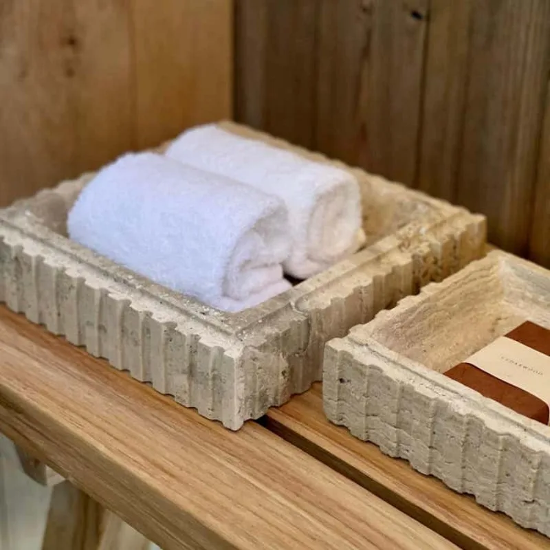 Custom Natual Stone Luxury Large Beige Travertine Fruit Bowl and Vessel Dish Large Dish in Beige Travertine