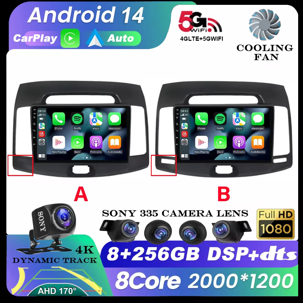 Android 14 For Hyundai Elantra 2006 - 2011 Android Car Radio Multimedia Video Player Navigation GPS Carplay QLED Touch Screen