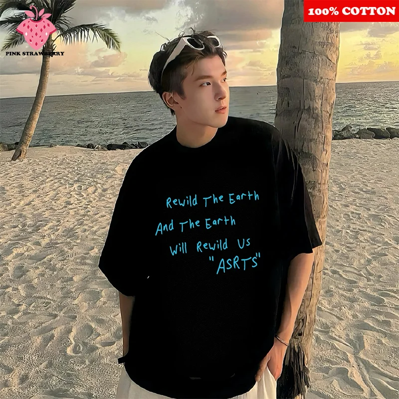

American style Street Letter Print T-shirt Men Summer 2025 New 100% Cotton Loose Casual Short sleeves Tee Y2k Top Male clothing