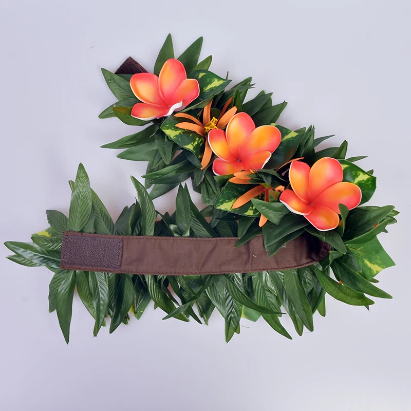 Artificial Flower Headband Hula Silk Plumeria with Shell Pearl Silk Leaves Headwear Hawiian Haku Hair Accessories