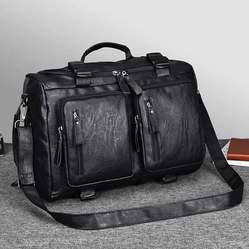 حقيبة سفر من جلد البقر للرجال ذات سعة كبيرة وحقيبة ظهر للسفر وحقيبة كتف للعمل