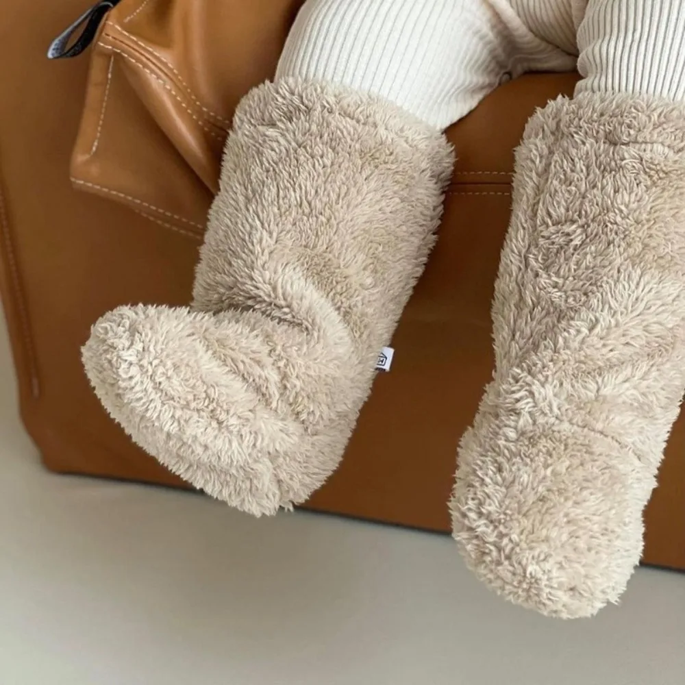 1 Pair Cute Thickened Newborn Socks Anti-slip Warm Floor Socks Solid Color Children's Sleeping Sock Winter