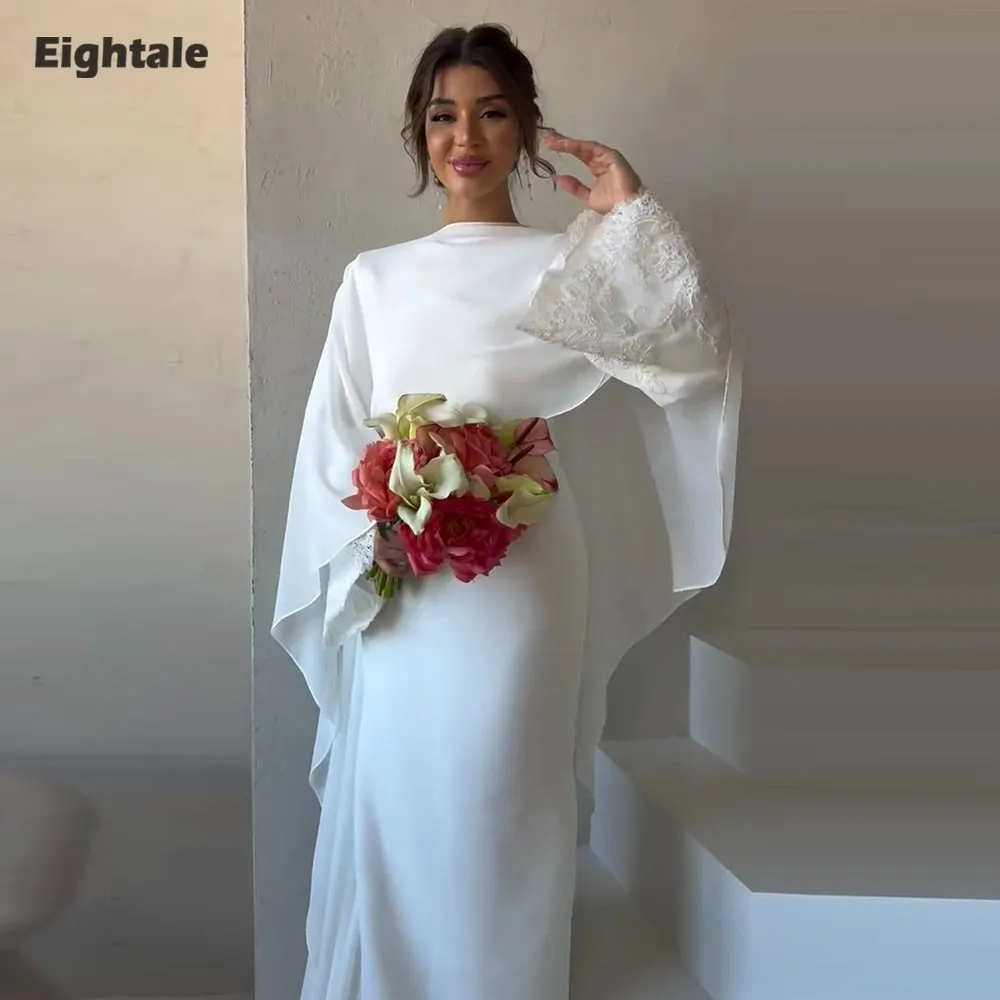 Eightale Arabic Wedding Dress O-Neck Customized Ivory  Appliques Muslim Long Sleeves Mermaid Bridal Gown Bride Party Dress