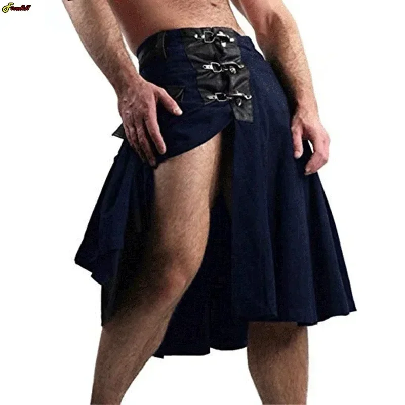 Middeleeuwse retro heren Schotse kilt traditionele vakantiekostuums plooirok cargo rok kostuum nationale tartan cosplay rok