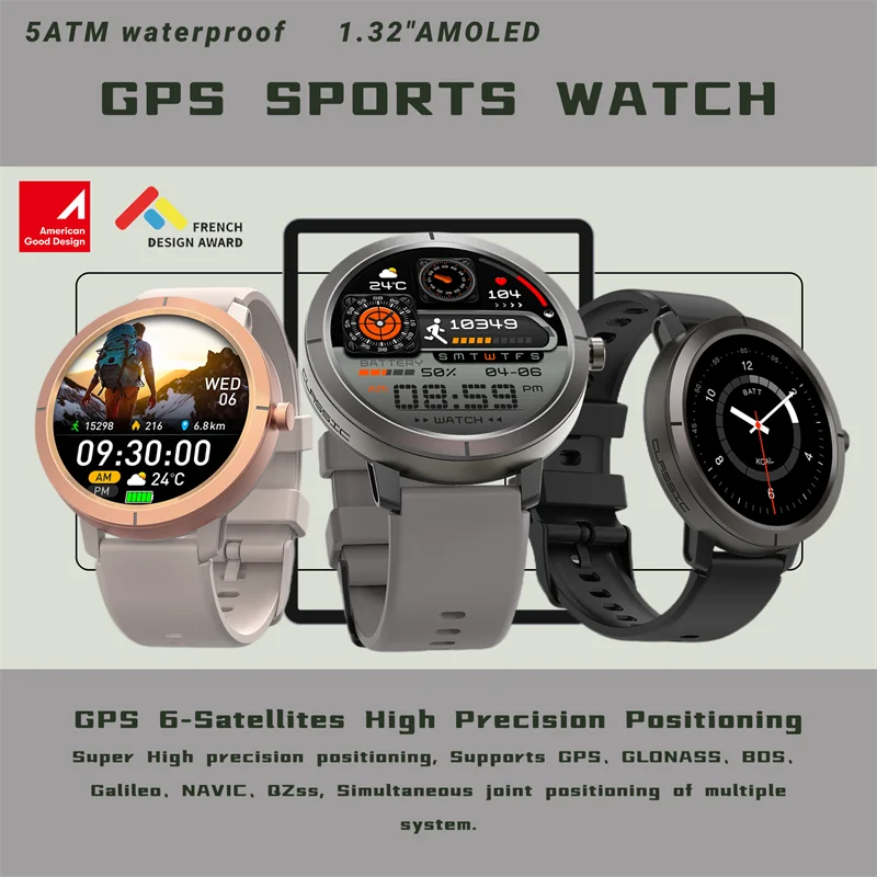

New 6 Satellite GPS Smart Watch Women 5ATM Waterproof Women Health Bluetooth Call Altitude Barometer 170+Sports Mode Smart Watch