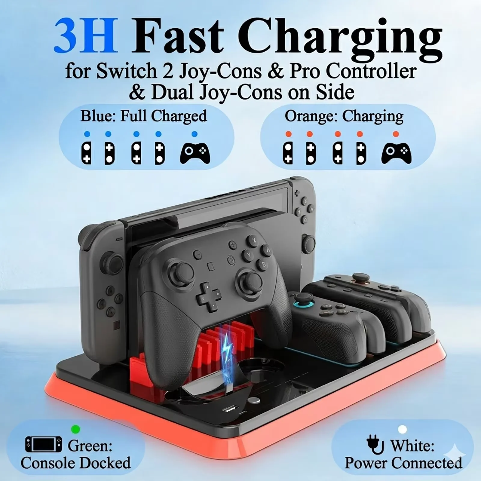 For Switch 2 All-in-One Charging & Organizer Dock  RGB Lighting Multifunction Game Stand with Stylish Appearance Design Base