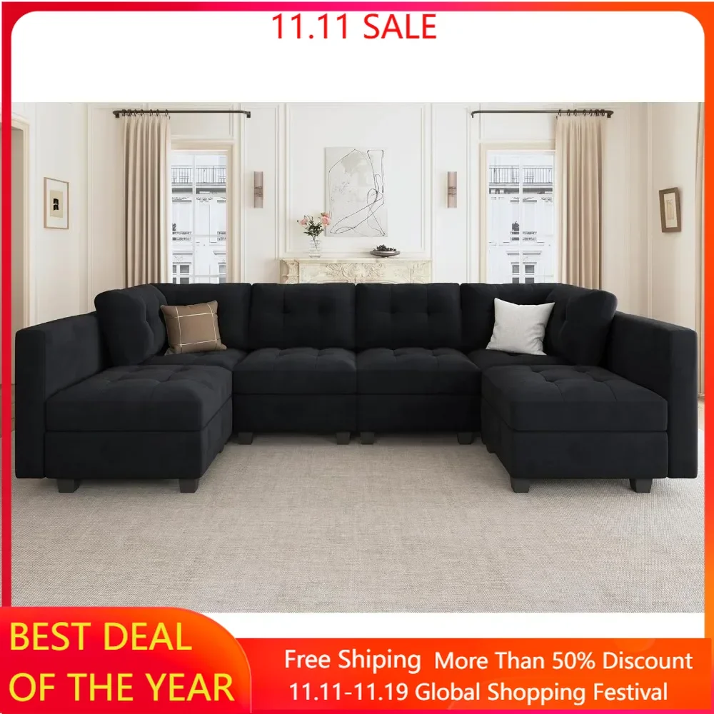 

Sofa, Modular Sectional Velvet Couch with Double Chaises Seater Sectional Sofa with Storage, Sofa Set Living Room Furniture