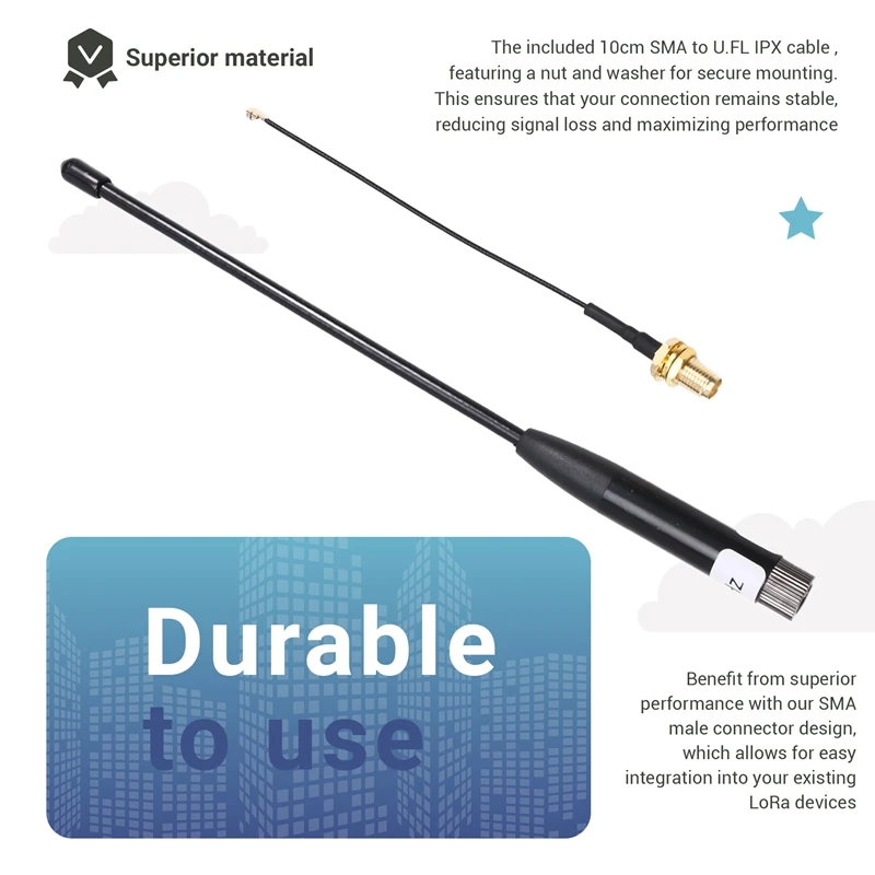 915MHz Antenna 8dBi Gain Long Range Soft Whip Antenna with SMA Adapter Cable, Omni SMA for Meshtastic-ABAM