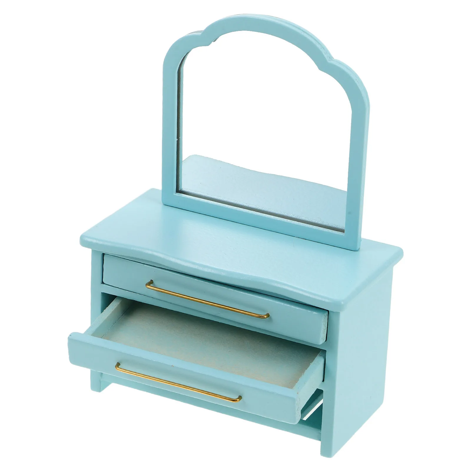 

Miniature Mirror Cabinet Blue Wooden Vanity Table Dollhouse Bathroom Accessories Bedroom Decoration Furniture Mini Cabinet