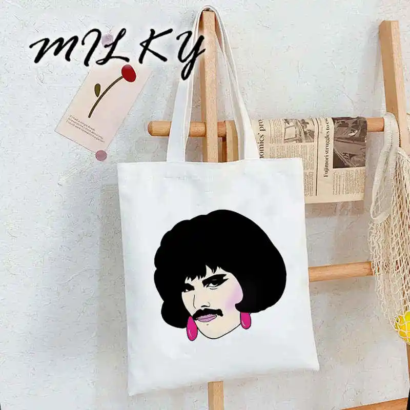 2023 Queen Band Tote Bag FREDDIE MERCURY Women's Canvas Bag Shopping Bag Female Folding Shopper Bags Fashion Casual Shoulder Bag